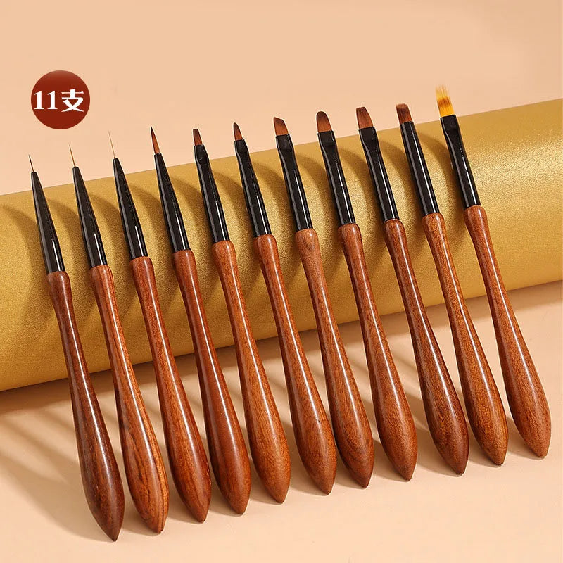 Private Label 3D Nylon Brush for Nail Art Detail Gel Nail Polish Brush with Wood Handle