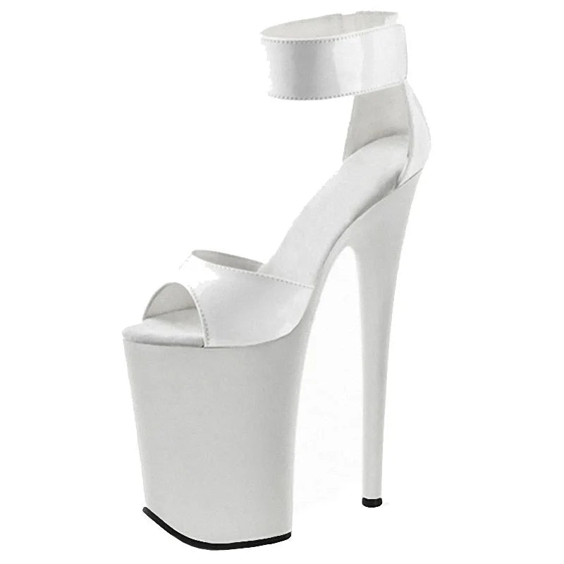 White Elegant Thin Heel 20cm Super High Platform Club Pole Dance 8-inch Leaky Toe Sandals Model Walk Show High Heels