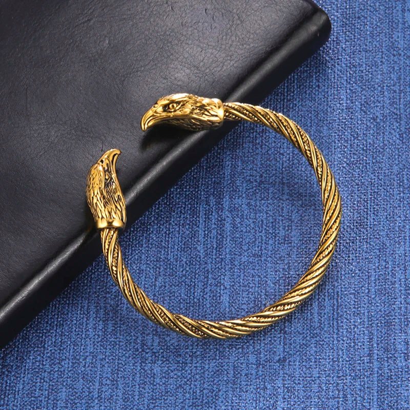Viking Punk Snake Bangle Jewelry Vintage Stainless Steel Animal Cuff Bracelet Real 18k Gold Plated Adjustable Bangle