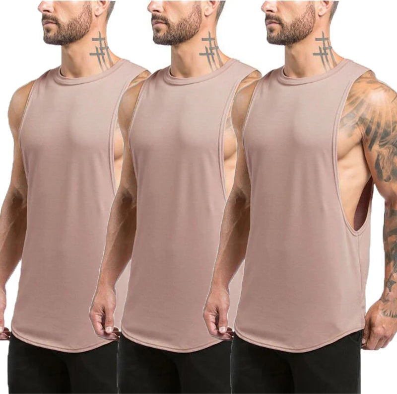 Custom OEM Summer Men's Fitness 100% Cotton Sleeveless Breathable Workout Sports Beache Running Stock Pink Grey  Tank Tops