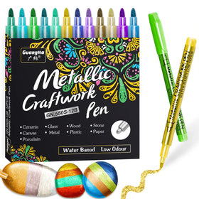 24 Colors Metallic Craftwork Pen for DIY Glass Wood Fabric Plastic Permanent Metal Pen Ceramic Marker Card Making