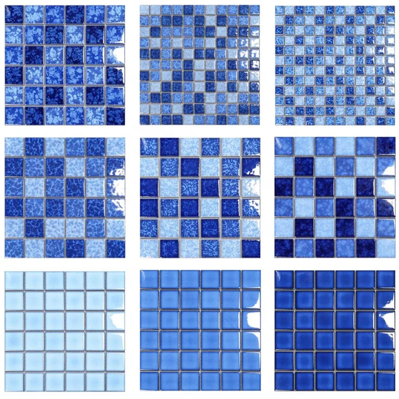 Wholesale Blue Square Garden Pool Fish Pond Landscape Pool Wall and Floor Tiles Ceramic Mosaic Swimming Pool Tiles