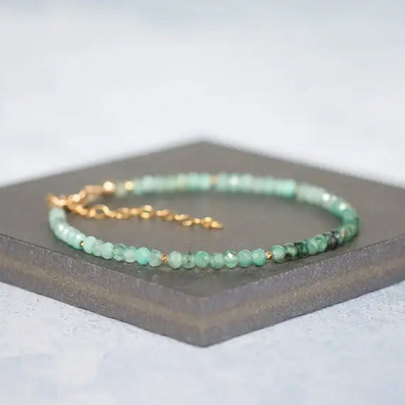 Emerald Bracelet Slender Delicate Natural Emerald Gemstone Slim Skinny Bracelet