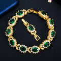 Round Oval Mystical Blue Green Red White Rainbow Color Big CZ Crystal Stone Gold Filled Bangle Bracelet Best Jewelry for Women