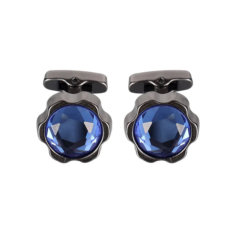 Men's and Women's Simple Silver Flower Cufflinks with Gold Round Multi-Color Simple Gemstone Crystal Shirt Jewelry