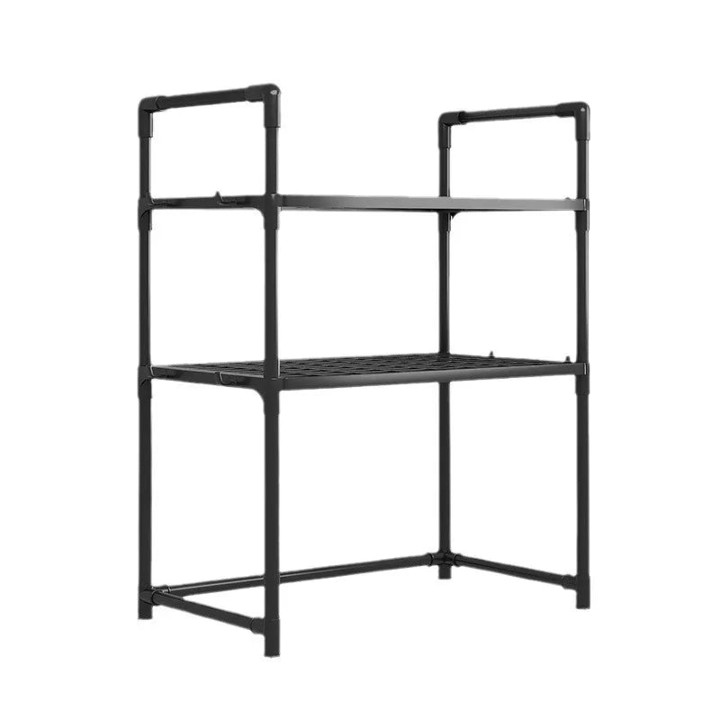 Metal Double Tier Kitchen Spice Organizer Rack with Hooks for Kitchen Islands and Carts