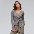 Women's Elegant Fashionable Open Front Cardigan Long Sleeve Breathable Cashmere Wrap Belt Casual Top for Autumn Winter Season