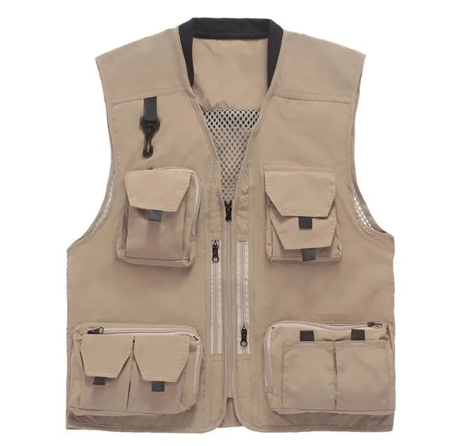 2021 New Design Custom Khaki Good Quality Functional Quick Dry Sport Multi Pockets Fishing Vest for Men