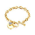 18K Gold Plated Stainless Steel Double Heart Charm Bracelets for Women Bohemia Rhinestone Chain Bracelet Jewelry