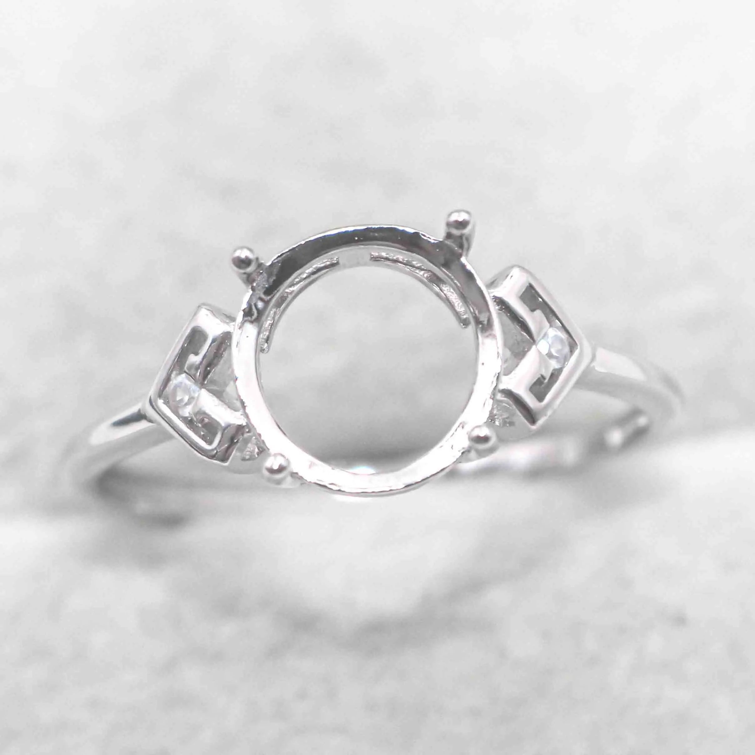 Sterling Silver 9*9mm Semi Mount Ring Empty Frame Blank Support Claw Setting S925 Base Holder Without Center Stone for DIY Inlay