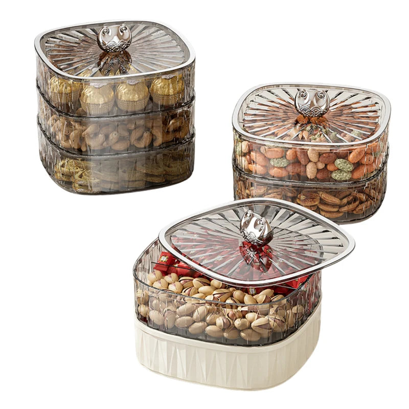 Luxury 3-Tier Plastic Plate Organizer Crystal Clear Food Grade Storage for Household Nut Dry Fruit for Kitchen Movie Gift Ideas MegaBDM