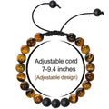 Lava Rock Agate Onyx Tiger Eye Stone Gemstone Bead Healing Power Bracelet W/Adjustable Braided Macrame Tassels