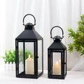 Set of 2 Black Metal Wedding Decorative Candle Holder Hanging Windproof Candle Holders Lanterns with Unobstructed Glass