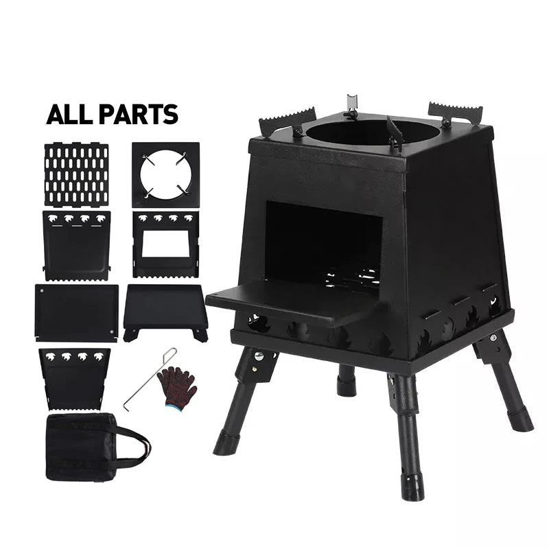 Small Outdoor Wood Stove Collapsible Camping Equipment Stainless Steel Cold Rolled High Temperature Resistant Heating Furnace
