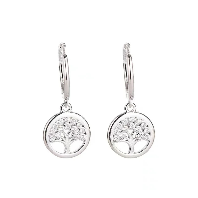 925 Sterling Silver Earring Jewelry Pure Silver Tree Zircon Earrings Jewellery Silver Pendant Hoop Drop Earrings Women