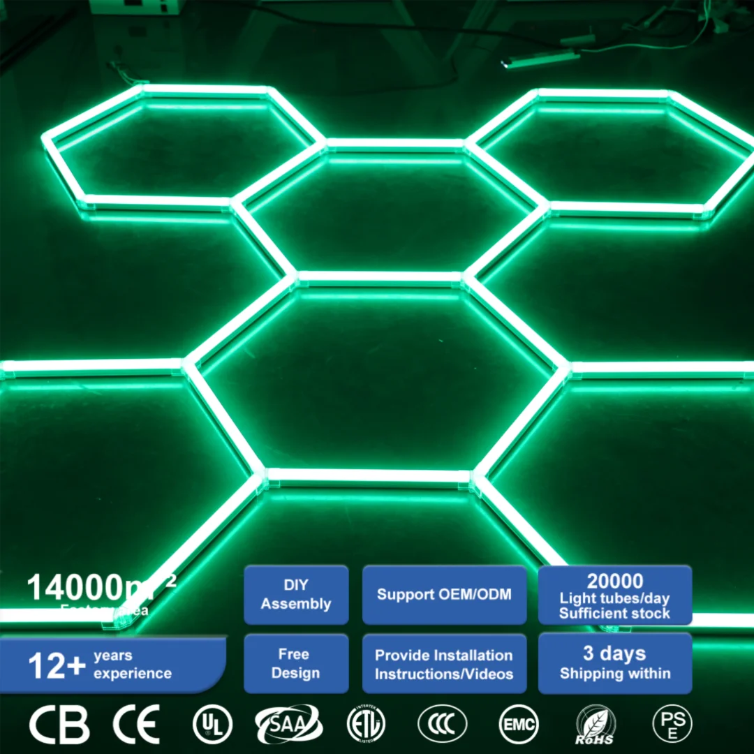 Custom Designed Honeycomb Lighting Car Showroom Rgb Hexagon Lights Green