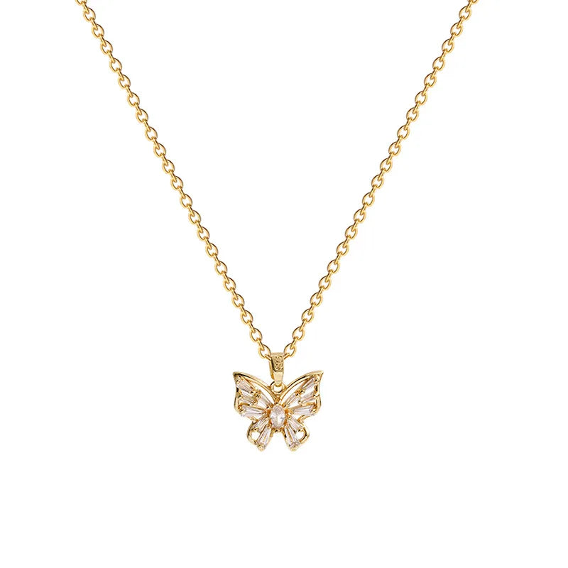 Newest Layering Necklaces 14K Gold Plated Dainty Pendant Necklace Butterfly Pendant Jewelry Gift for Women Girl