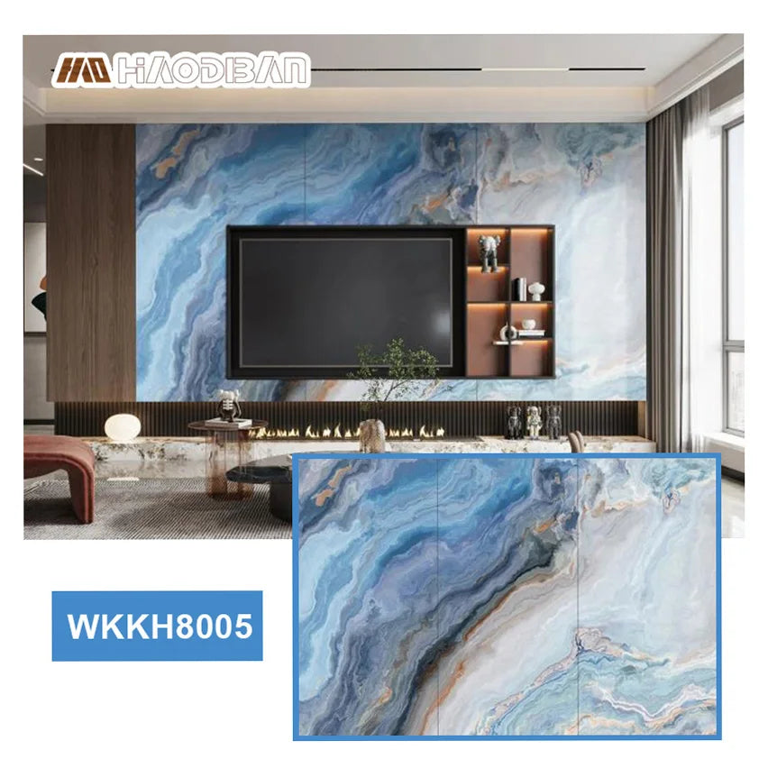 New Trend Modern Large Blue Bamboo Charcoal Wall Panel Fireproof 3D Marble Texture for Entertainment Wall Decoration