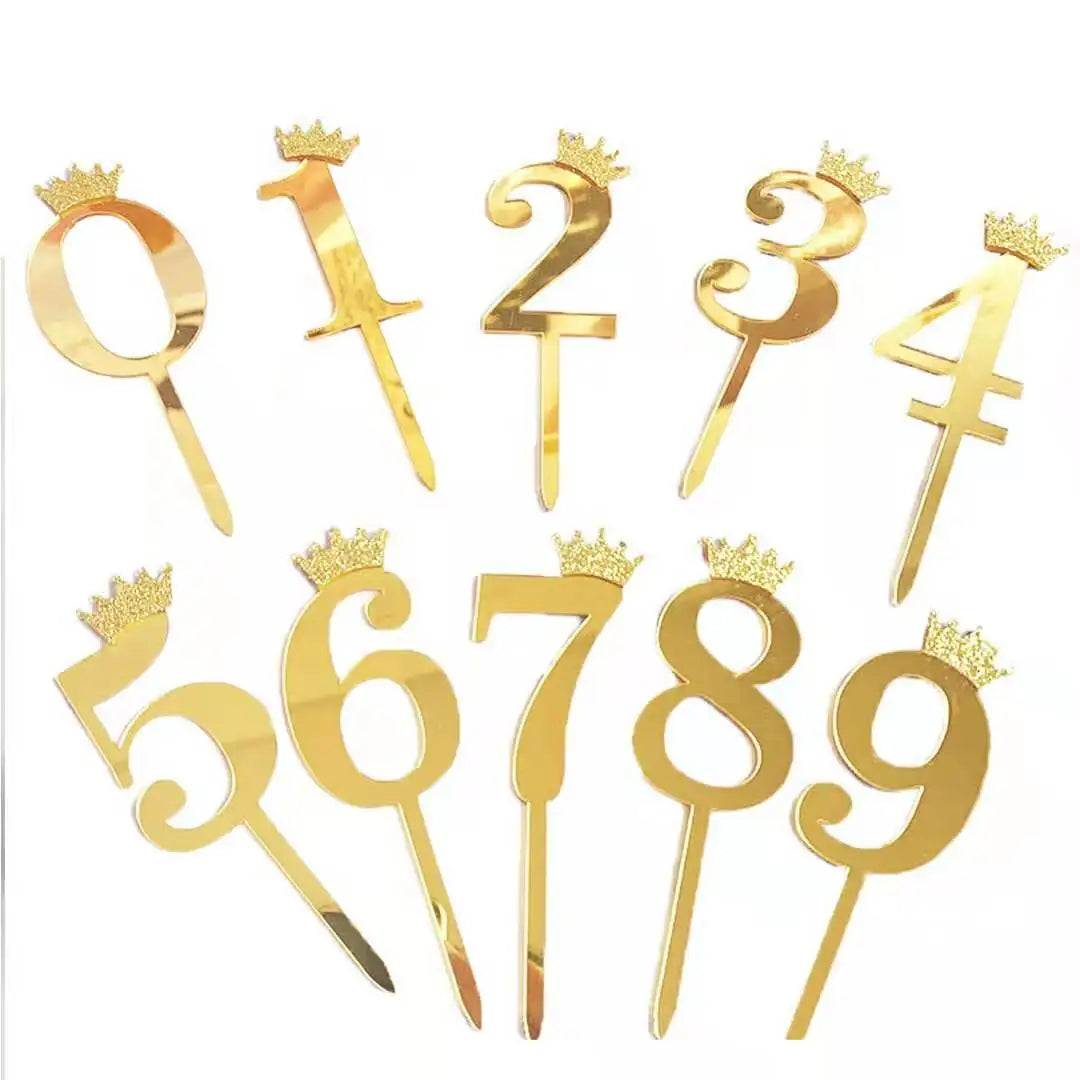 Birthday Cake Decorative Digital Gold Flash Crown Digital Acrylic Cake Insert Baking Dessert Decorative