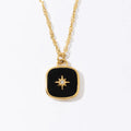 Trendy Waterproof 18K Plated Stainless Steel Gold Eight Mans Star Zircon Square Pendant Necklace
