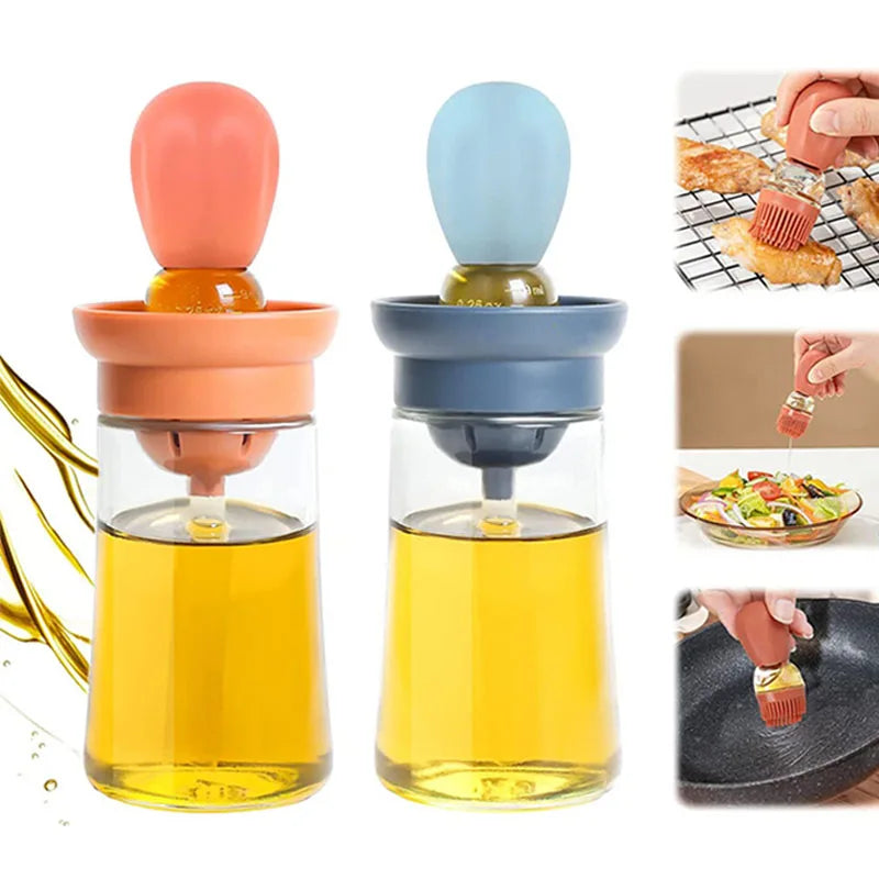 2 in 1 Glass Oil Brush Bottle Glass Olive Oil Dispenser with Silicone Oil Brush for Cooking Baking BBQ Grill