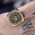 Gold Plated 316 Stainless Steel Free Mason Ring Classic Men's Heavy Chunky All Seeing Eye Masonic Diamonds Signet Ring Wholesale