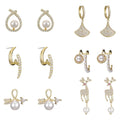 Zuola Luxury Stud Earrings 18k Real Gold Plated 925 Silver Posts Geometric Drop Hoop Jewelry Women's Party Pearl Earrings Set