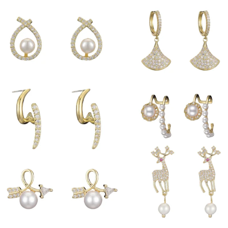 Zuola Luxury Stud Earrings 18k Real Gold Plated 925 Silver Posts Geometric Drop Hoop Jewelry Women's Party Pearl Earrings Set