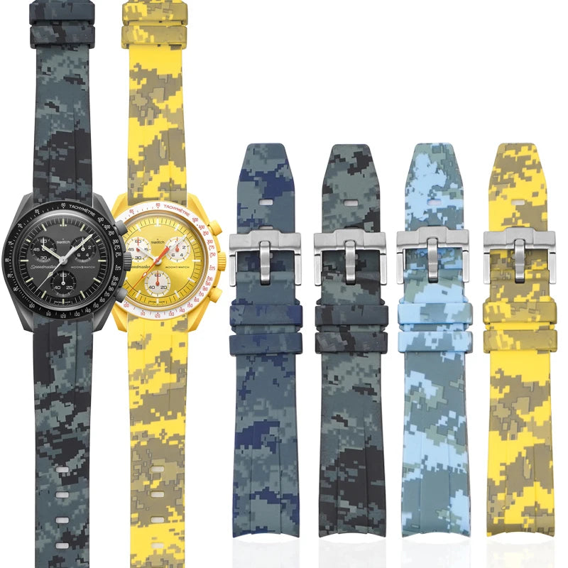 YUNSE New Digital Camouflage Vintage Watch Bands 20 mm TPU Rubber Curved End Watch Strap with Custom Logo