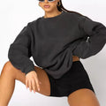 New Customized Logo Women Drop Shoulder Oversized Jumpers Cotton Crewneck Sweatshirt for Women Pullover