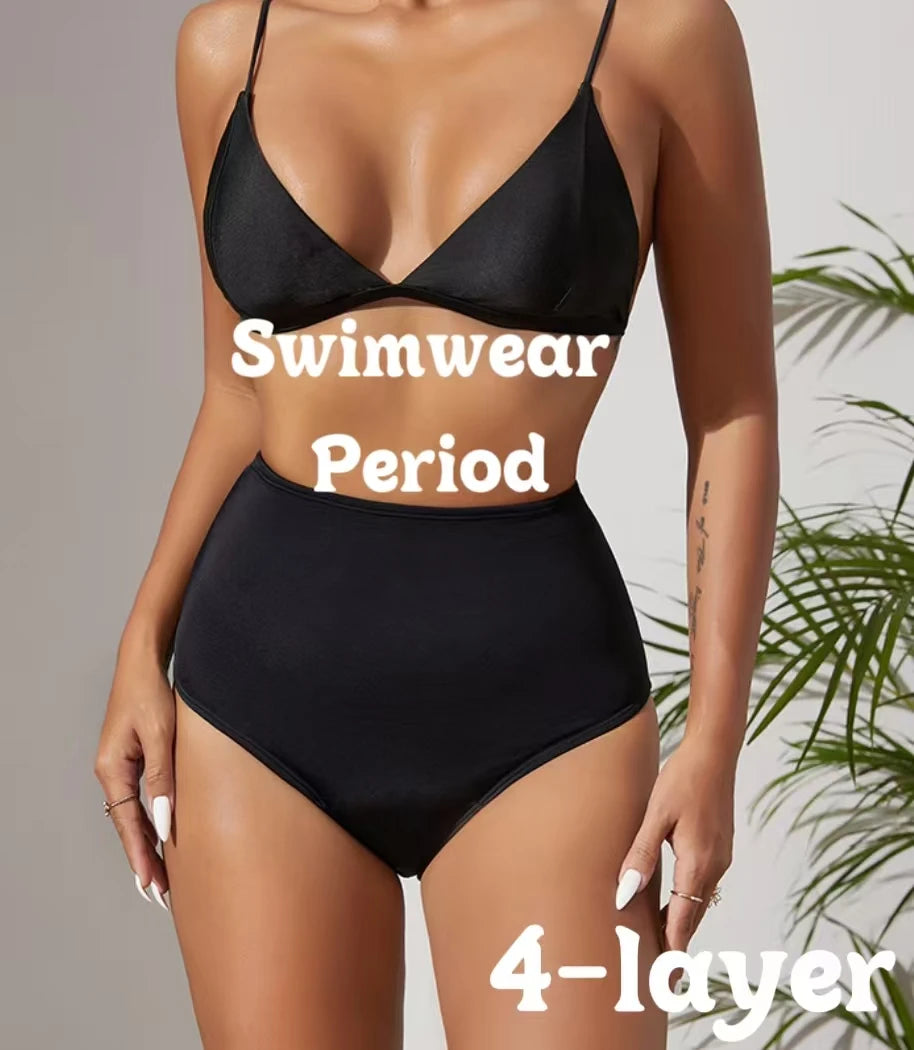 High Waist Seamless Black Swimming Thongs Ice Silk Sports Period Underwear 4 Layers Leakproof Period Panties Plus Size
