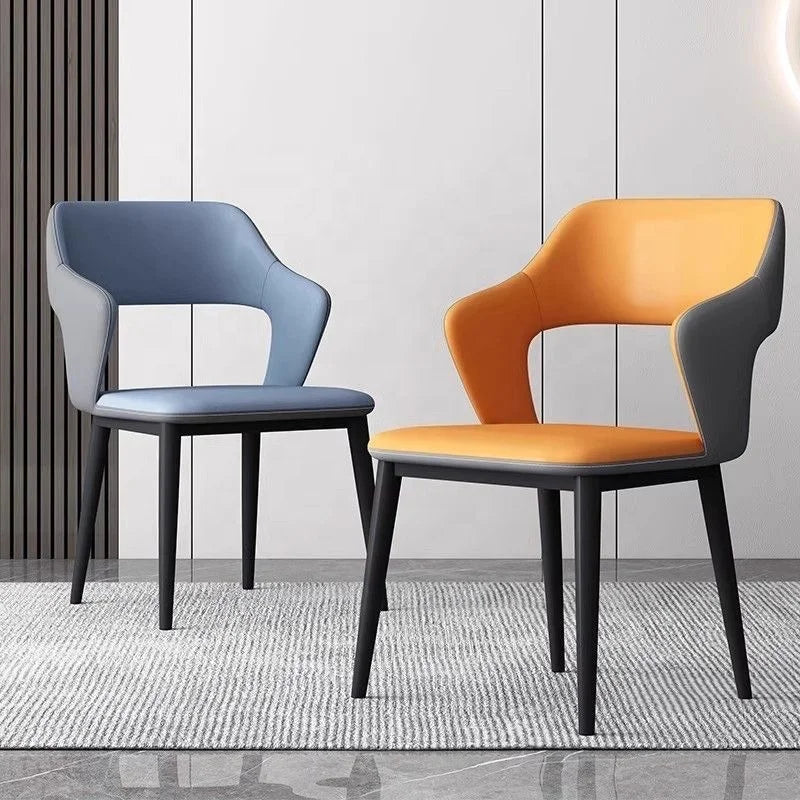 Sinusoidal Home Dining Furniture Dining Chair Anatomical Open-back Two-tone Vegan Leather Seating for Avant-garde Bistro
