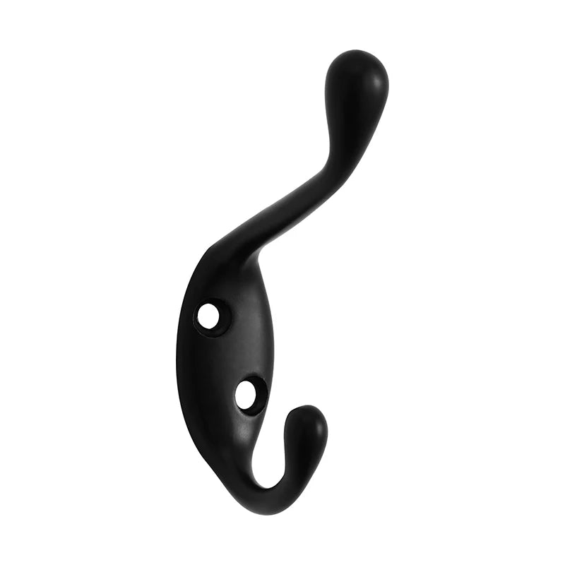 Daili Double Prong Zinc Alloy Wall Mounted Hooks Hanging Coat Hat Towel Hook Black Eco-Friendly Simple Flexible Design Clothing