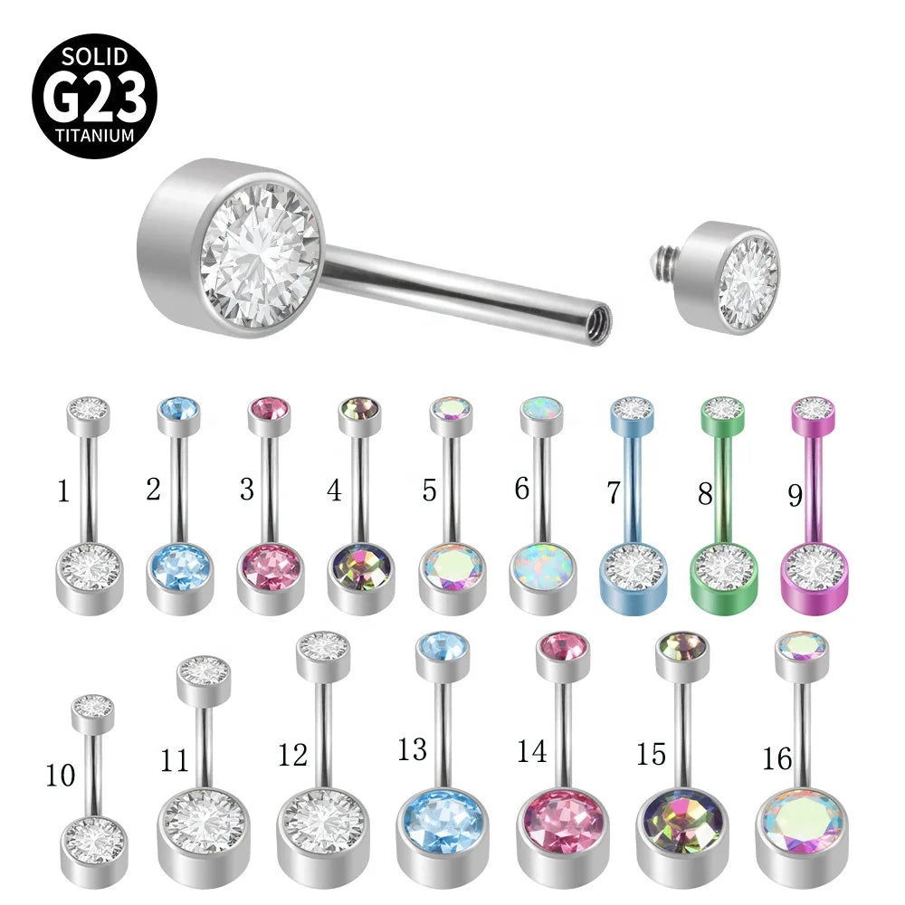 14G Women G23/ASTM F136 Titanium Premium Zircon Wedding Belly Button Rings Double Column Navel Piercing Ring Body Jewelry