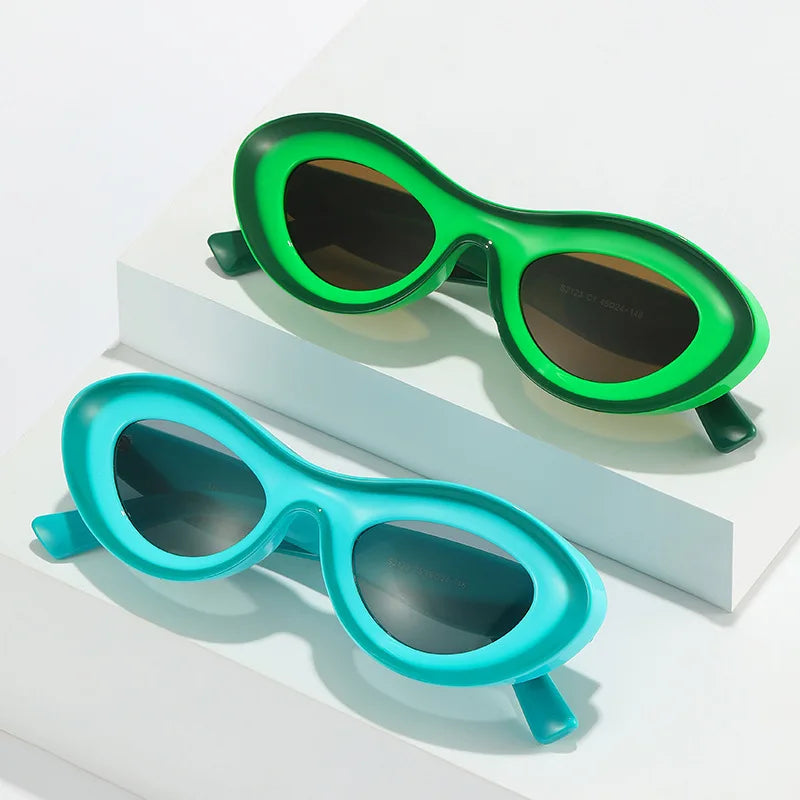 XY2123 New Design Two Tone Retro Oval Sunglasses Y2K Fashion Green Blue Sun Glasses Sunglasses