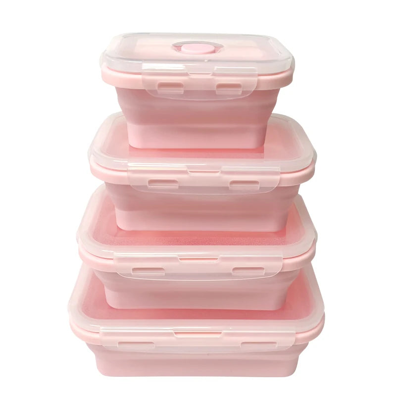 Fiambrera De Silicone 4 Pcs Collapsible Well Sealed Foldable Storage Set Black Lunch Box Customized Logo Available