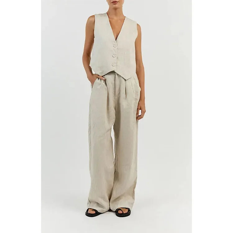 Summer New Cotton Linen Casual Set Vest Wide Leg Pants Fashion Casual Set for Women
