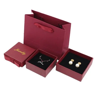 Custom Logo Green Paper Jewelry Box With Ribbon Bow Jewelry Packaging Box Set Luxury Jewelry Packaging Box with Velvet Insert