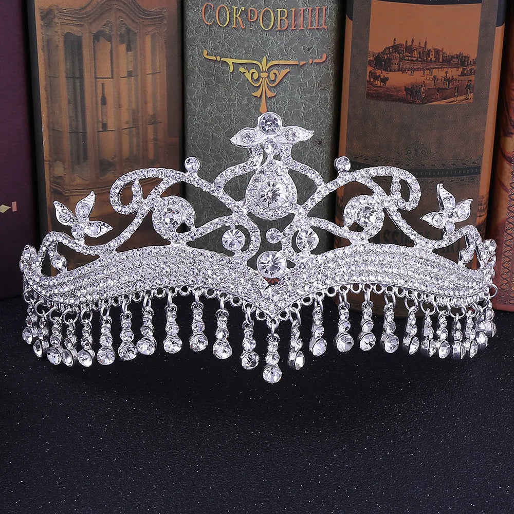 Miallo Arabic Style Crown With Tassels Metal Rhinestone Crystal Flower Tiaras for Women Wedding Crown Hair Jewelry