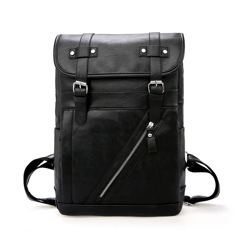 Large Capacity Men's PU Leather Backpack Retro Style Business School Bag with RFID Waterproof Open Closure for Laptop Carrying