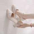 One-line Toe Sandals Women's New Summer Single Shoes with Mid-heel Fashion and Versatile Temperament Thick Heel High Heels