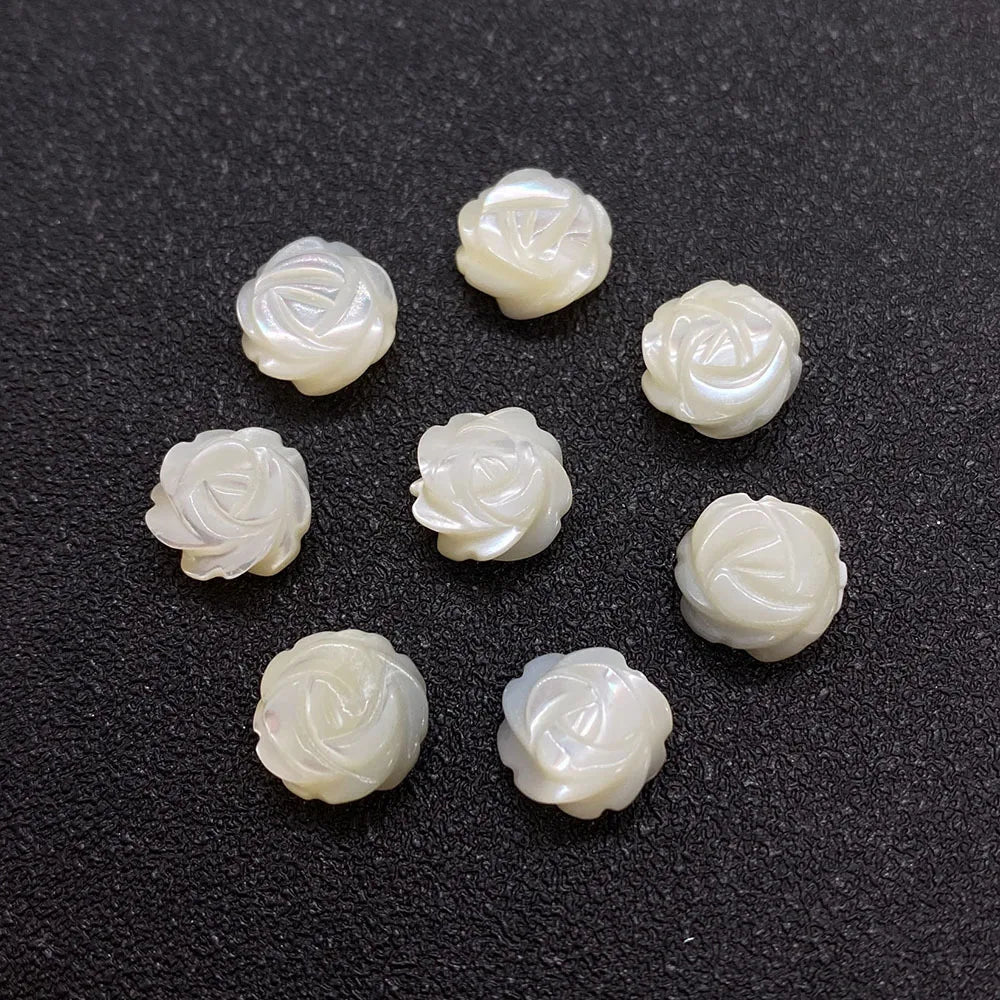 8-10mm White Sea Shell Mother of Pearl Half Drilled Flower Shape Rose Loose Beads for Making Earrings
