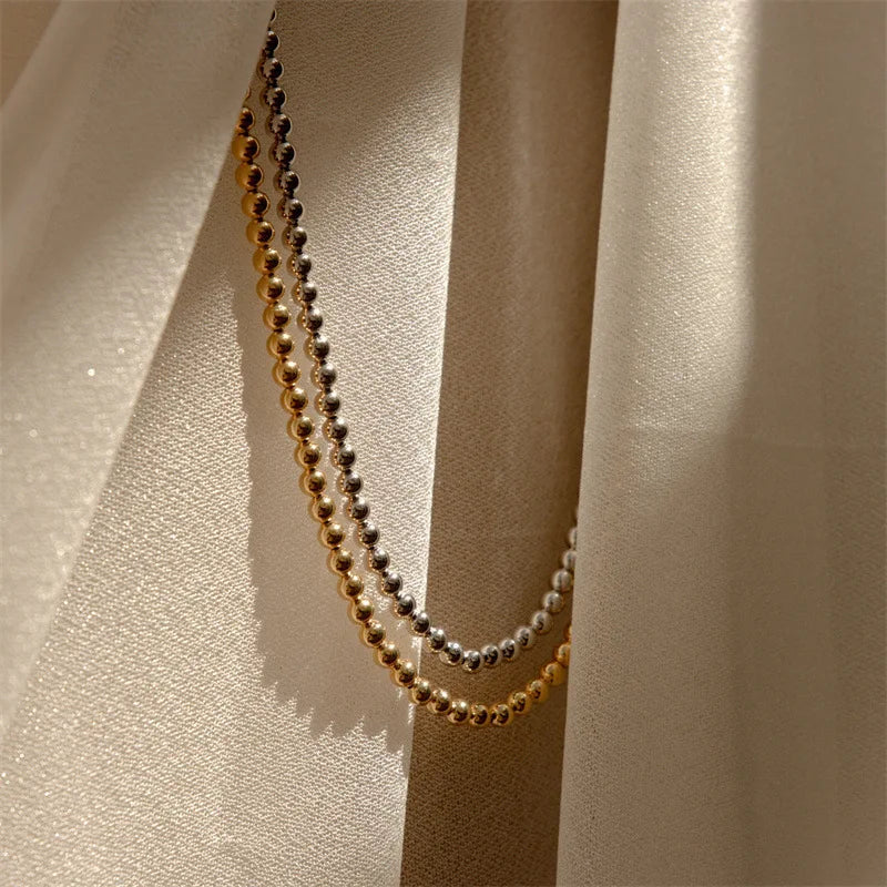 MICCI Jewelry Custom PVD 18K Gold Plated Stainless Steel Metal 3mm 4mm 5mm Bead Necklace