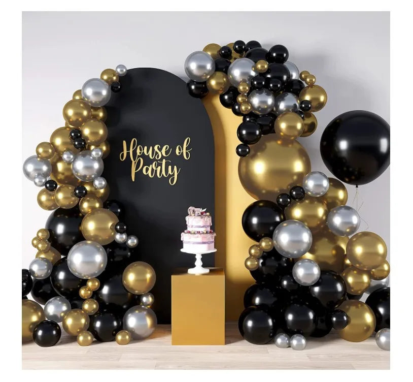 Black Gold Latex Garland Arch Kit Metallic Party Balloons for Graduation Wedding Birthday Party Decorations Design New