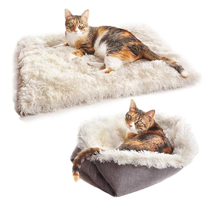 Indoor Machine Washable  Mat 2-in-1 Pet Beds for Medium Small Dogs Plush Fluffy Dog Bed Faux Fur Cat Cushion Bed