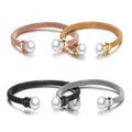 Custom Round Mesh Bracelets Gold Silver Black Rose Color Models Design Stainless Steel Cuff Bangles with Beautiful Pearl Jewelry