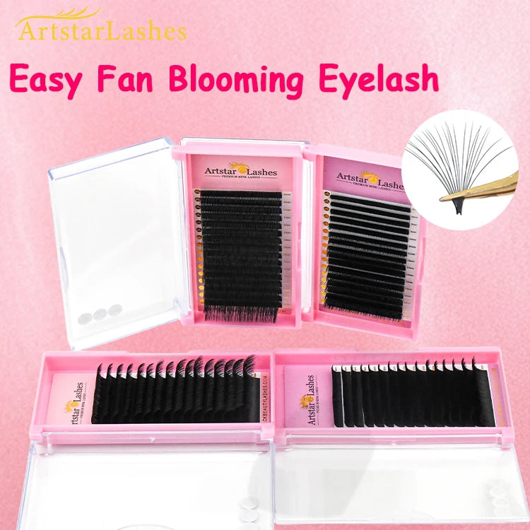 Easy Fans Blooming  Wholesale 2025 Private Label Synthetic Hair Eyelash Extensions Matte False Eyelashes