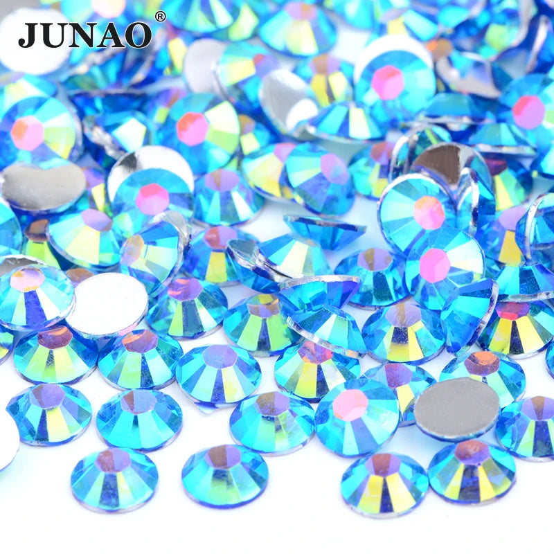 JUNAO Big Bag Packaging Round Crafts Rhinestones Glue on Resin Art Supplies DIY Nail Crystal Stones Resin for Decoration
