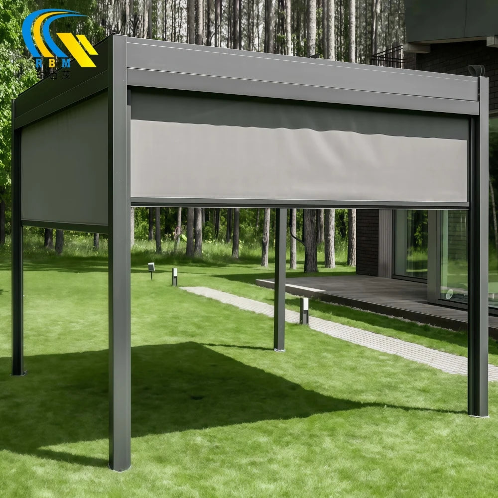 Retractable Eco-Friendly Aluminium Bioclimatic Pergola Louvered Roof Outdoor Gazebo Drainage System Waterproof Patio Nature