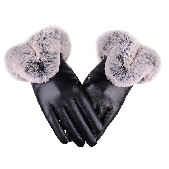Sample Support Warm Winter New Fashionable Women Rex Rabbit Fur Five Finger Sheepskin Leather Gloves